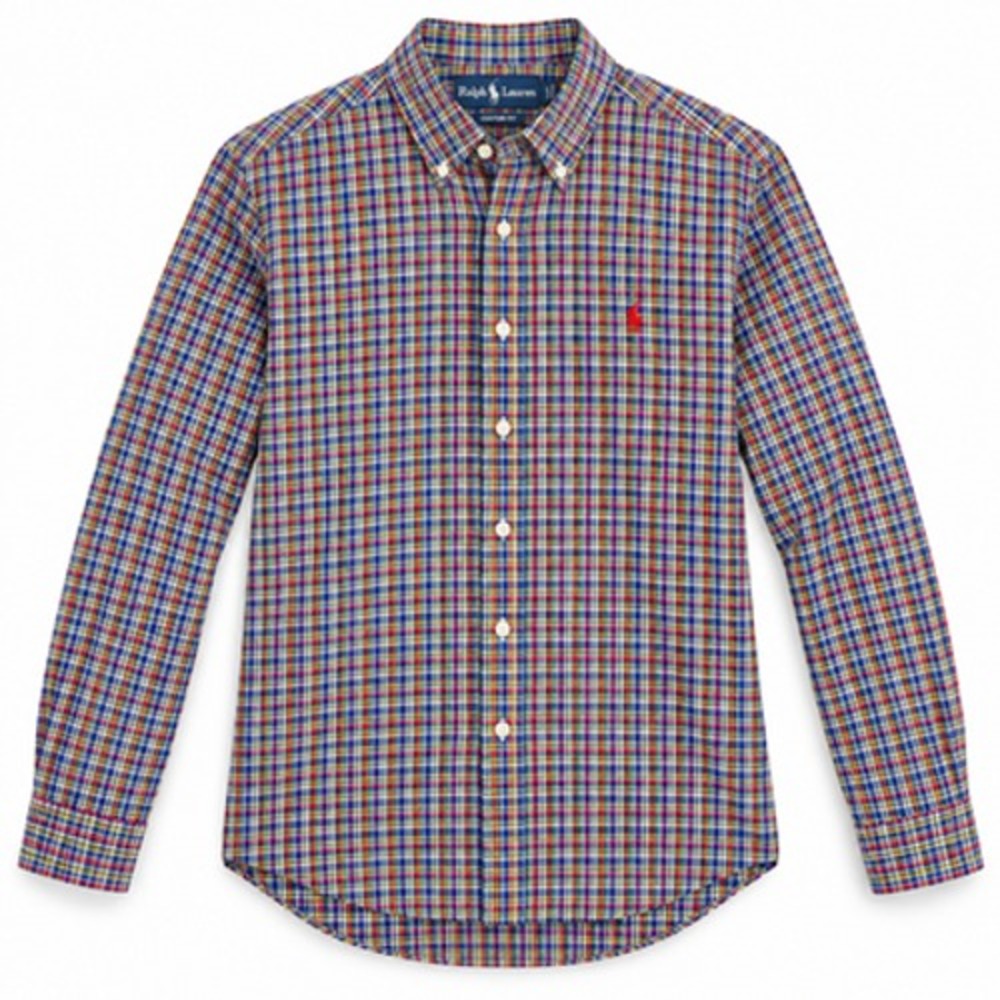 Ralph Lauren Men's Large Multicolor Plaid Custom Fit Cotton Button Down Shirt